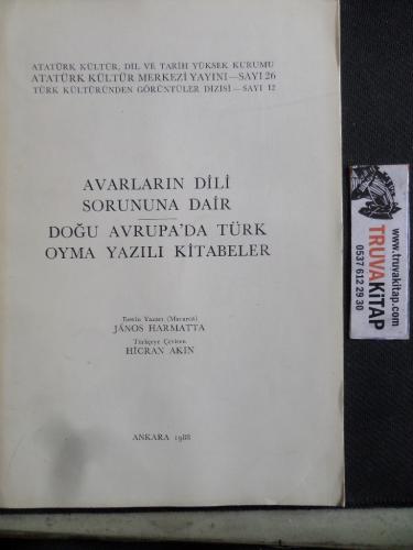 Avarların Dili Sorununa Dair Doğu Avrupa'da Türk Oyma Yazılı Kitabeler