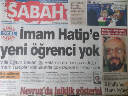 Sabah Gazetesi 22 Mart 1997 - İman Hatip'e Yeni Öğrenci Yok