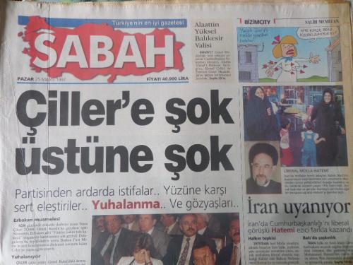 Sabah Gazetesi 25 Mayıs 1997 - Çiller'e Şok Üstüne Şok