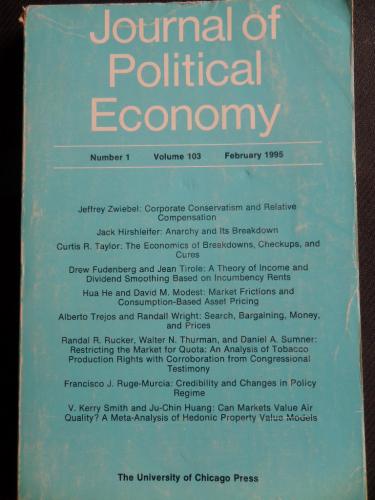 Journal Of Political Economy 1995 / Number 1 Volume 103