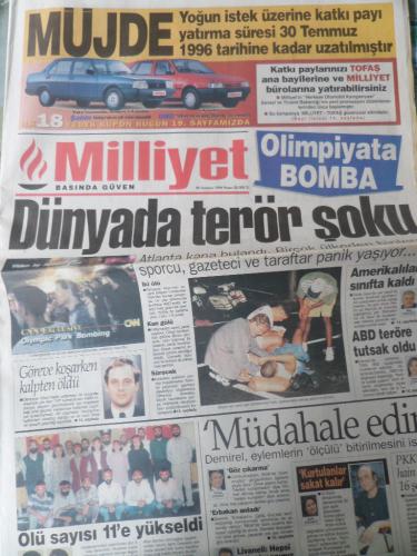 Milliyet Gazetesi 28 Temmuz 1996 - Dünyada Terör Şoku