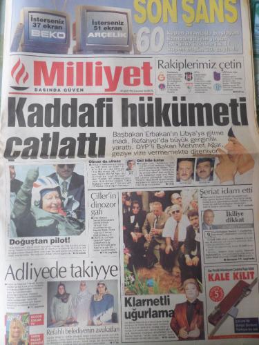 Milliyet Gazetesi 28 Eylül 1996 - Kaddafi Hükümeti Çatlattı