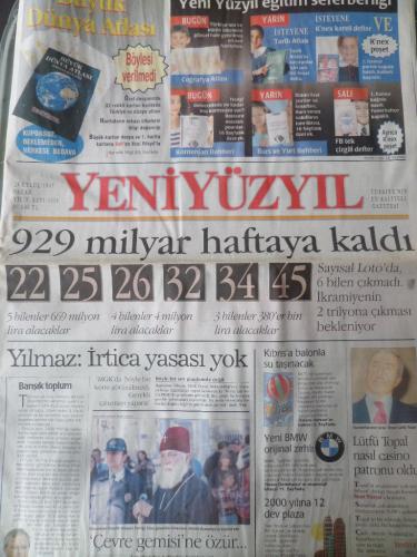 Yeniyüzyıl Gazetesi 28 Eylül 1997 - 929 Milyar Haftaya Kaldı